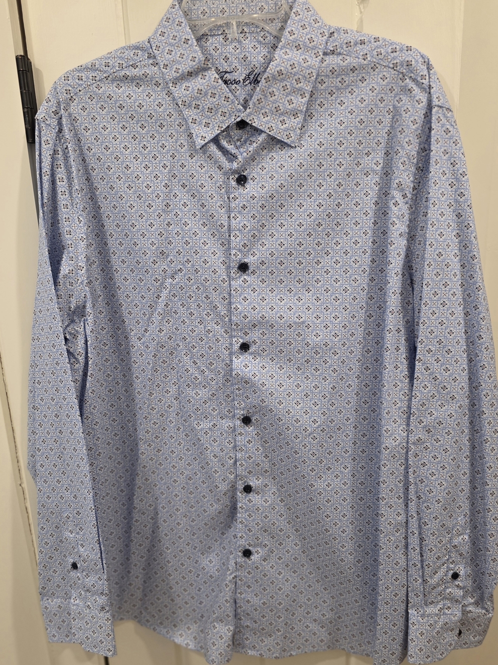 Classic Light Blue Patterned Men's Button-Up Shirt - Unbranded
